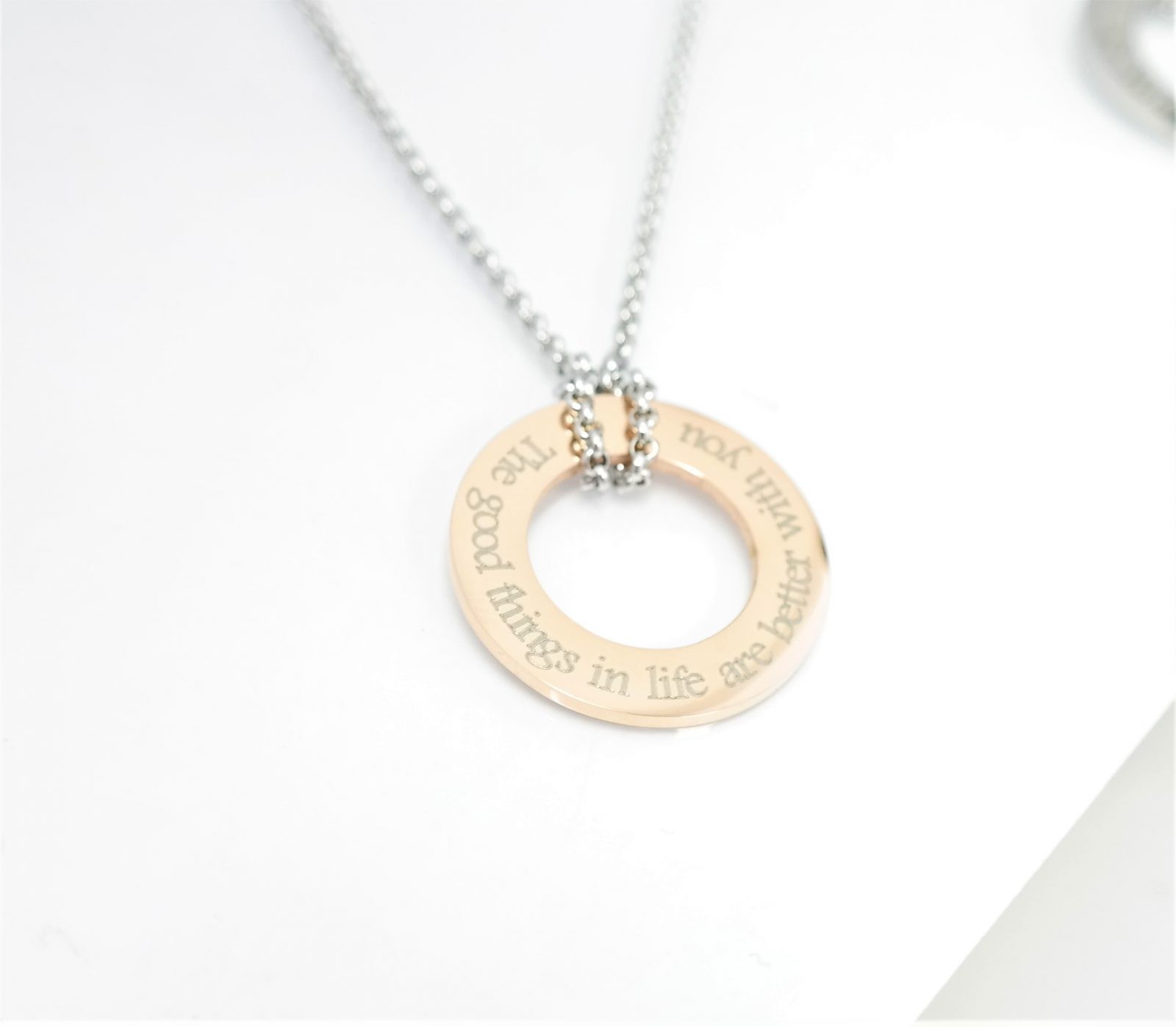 Trendy modern personalized donut pendant with chain avaialble in three beautiful colours – Image 18