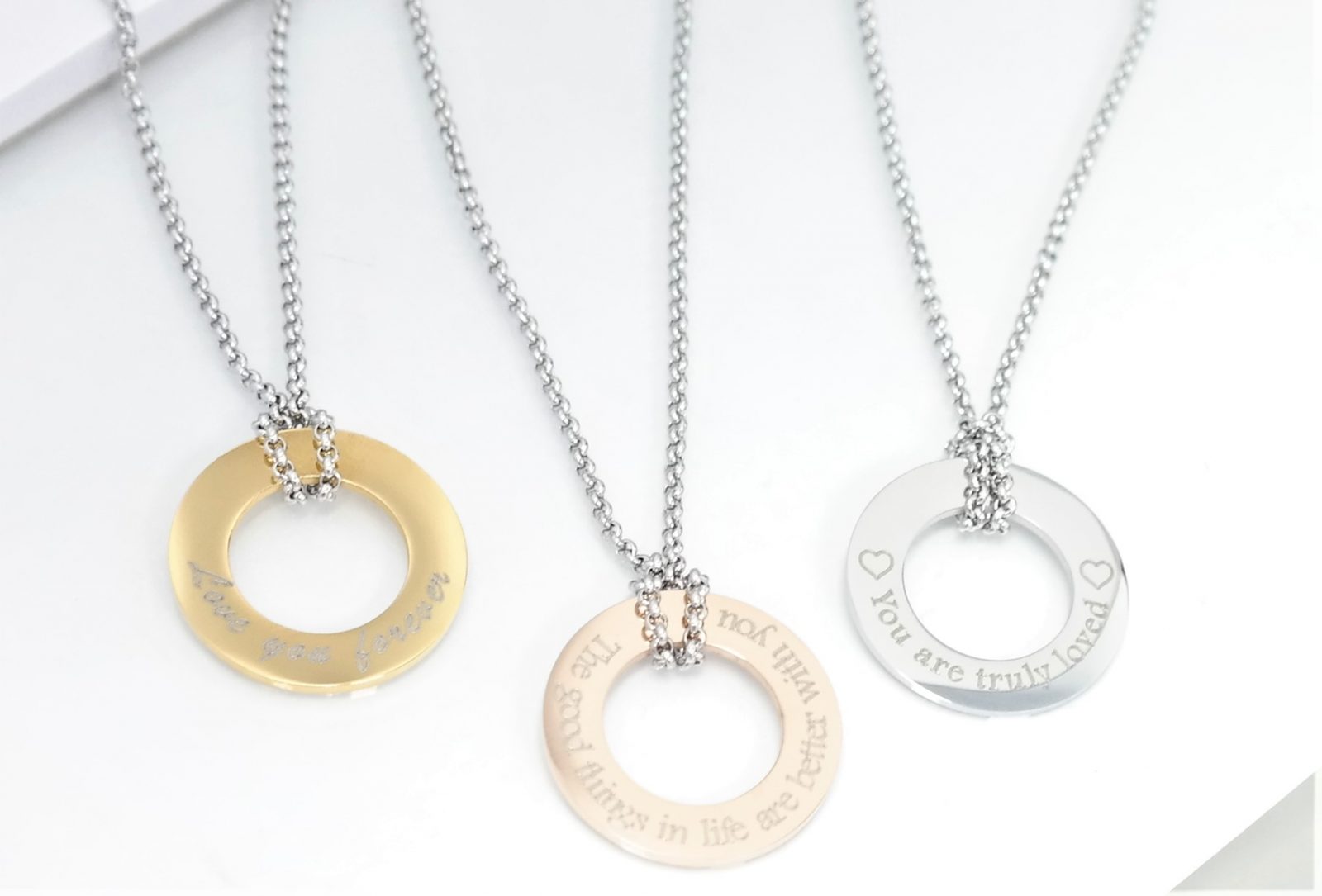 Trendy modern personalized donut pendant with chain avaialble in three beautiful colours – Image 17