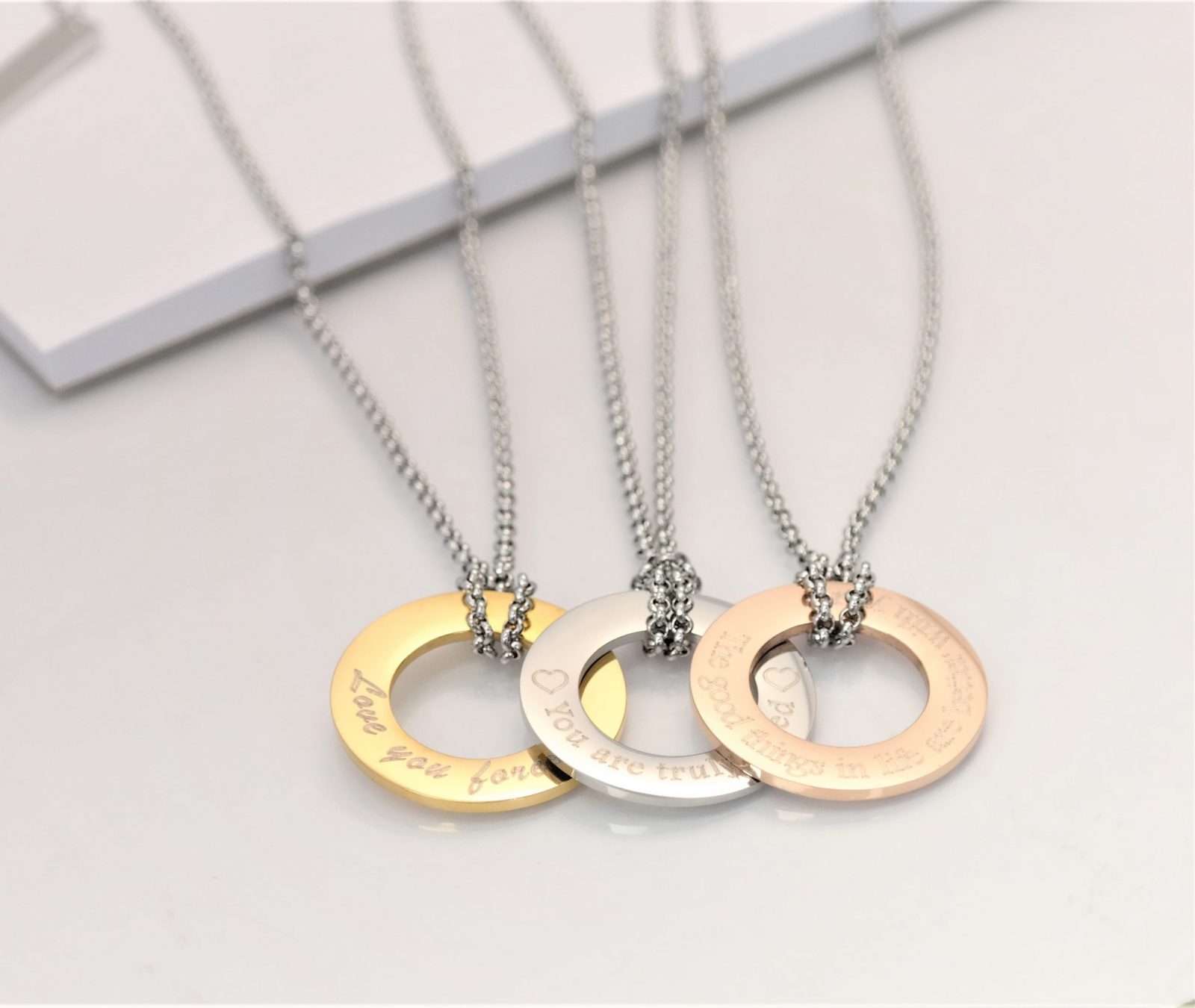 Trendy modern personalized donut pendant with chain avaialble in three beautiful colours – Image 12