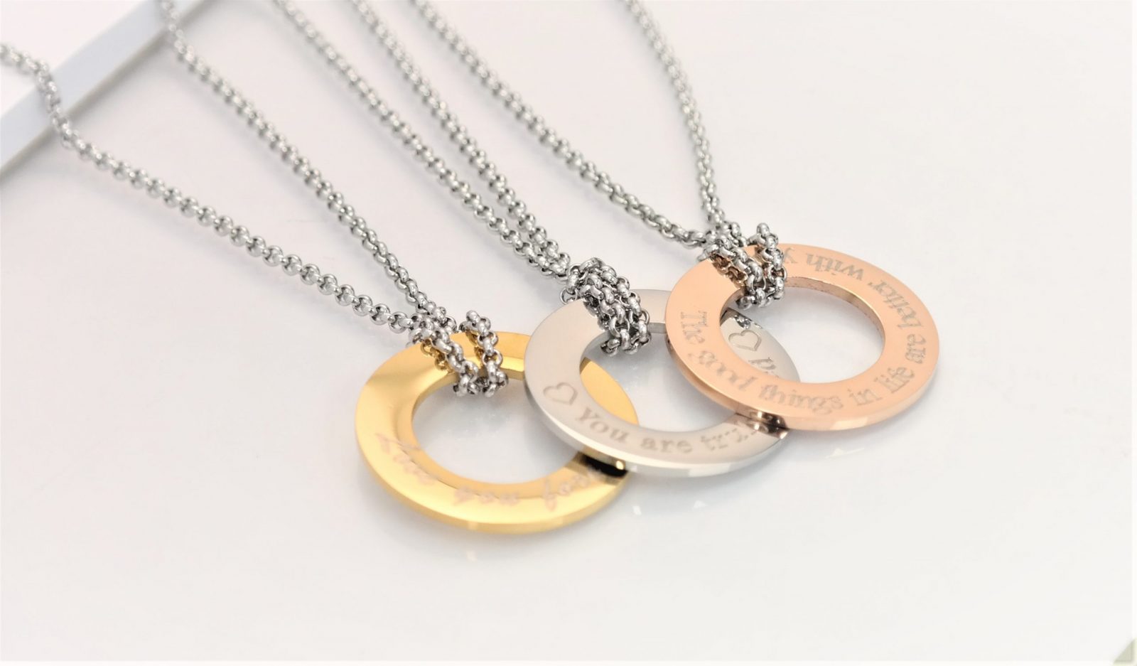 Trendy modern personalized donut pendant with chain avaialble in three beautiful colours