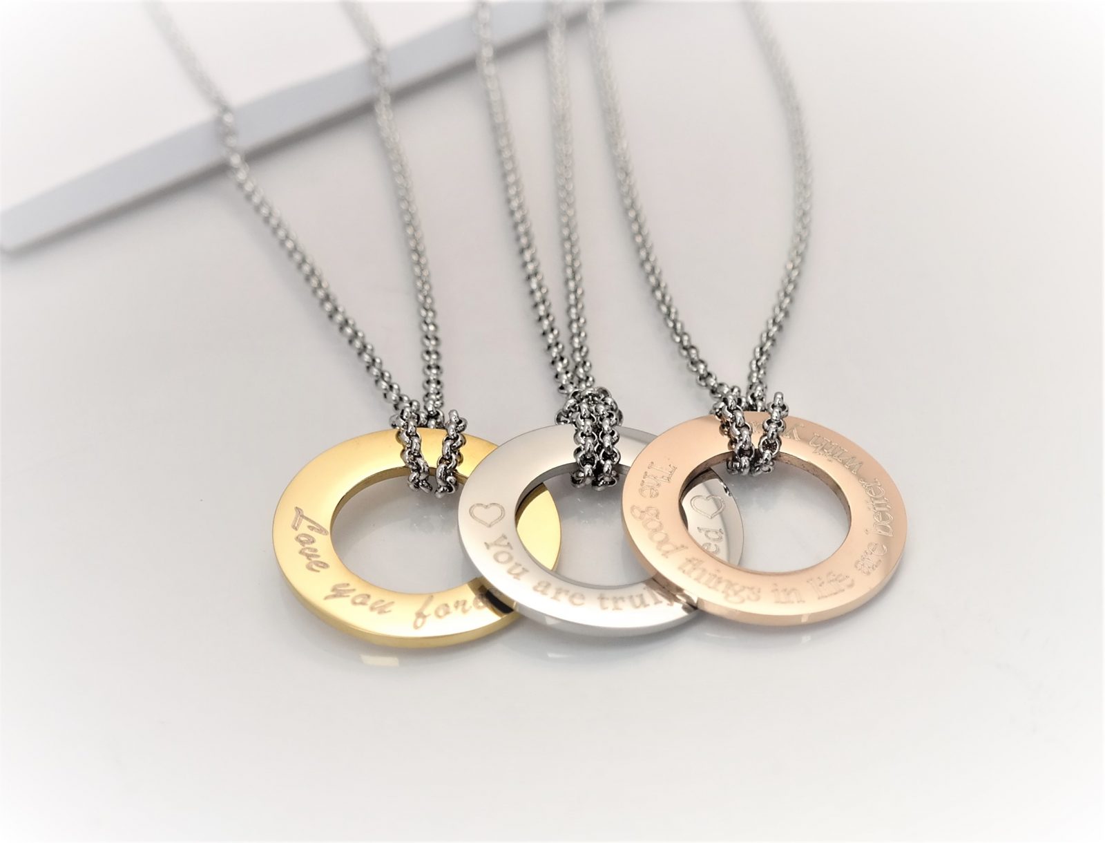 Trendy modern personalized donut pendant with chain avaialble in three beautiful colours – Image 9