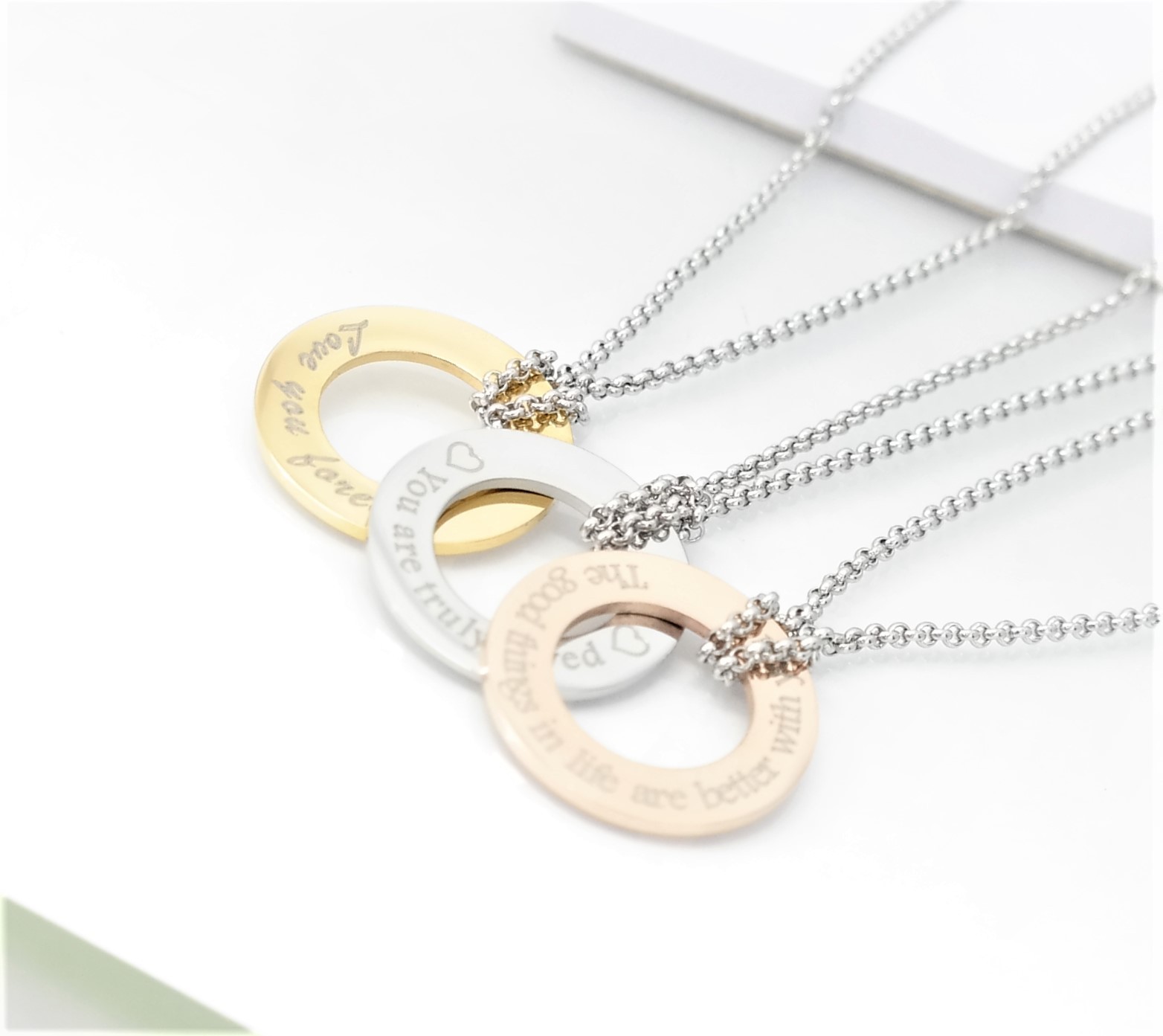 Trendy modern personalized donut pendant with chain avaialble in three beautiful colours – Image 7