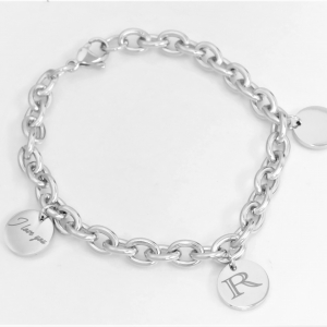 Personalized "Rolo" link bracelet with engraved medals