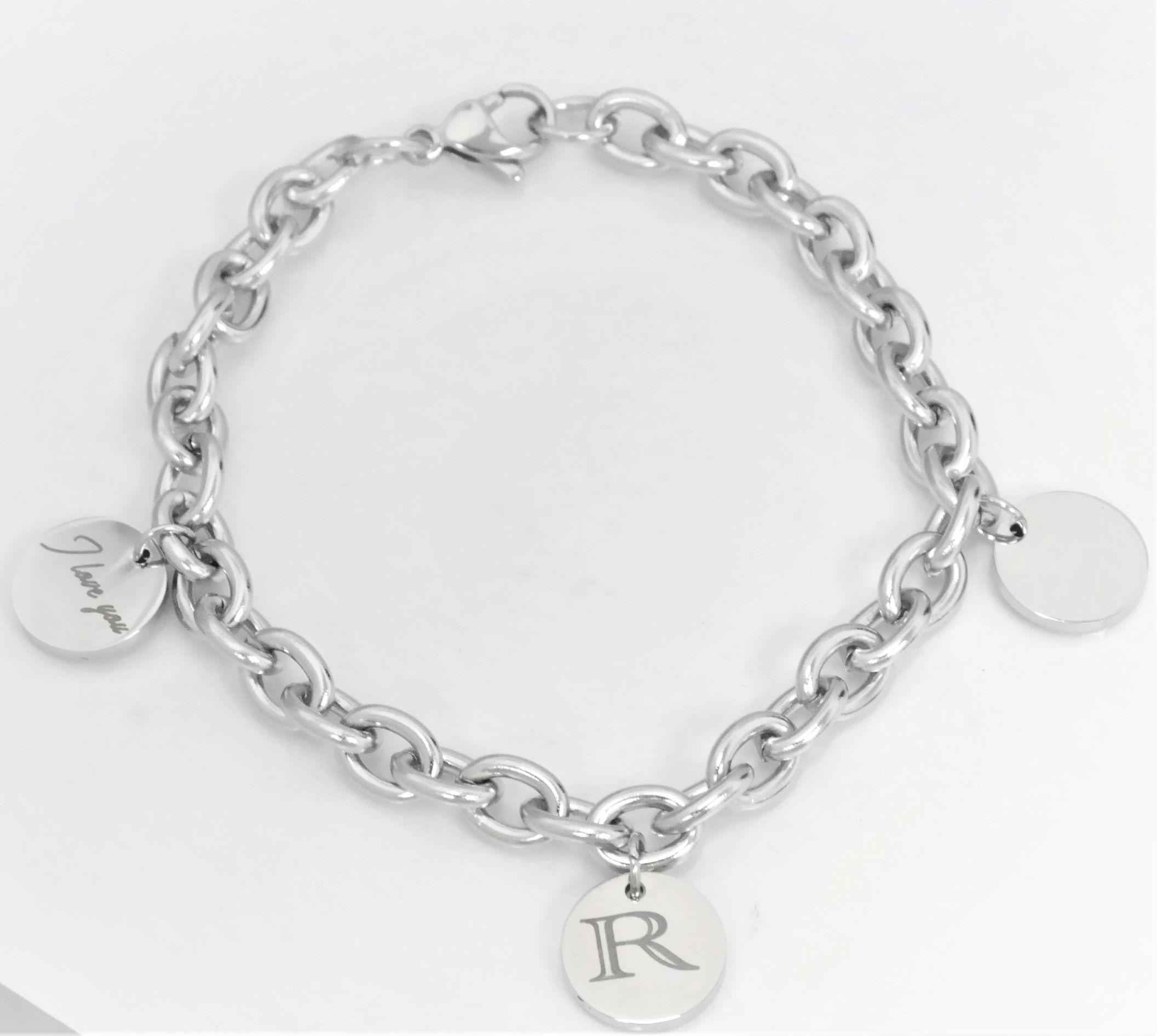 Personalized "Rolo" link bracelet with engraved medals – Image 2