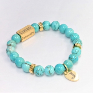 Semi precious trendy personalized bracelet with 8mm beads and stainless steel dividers