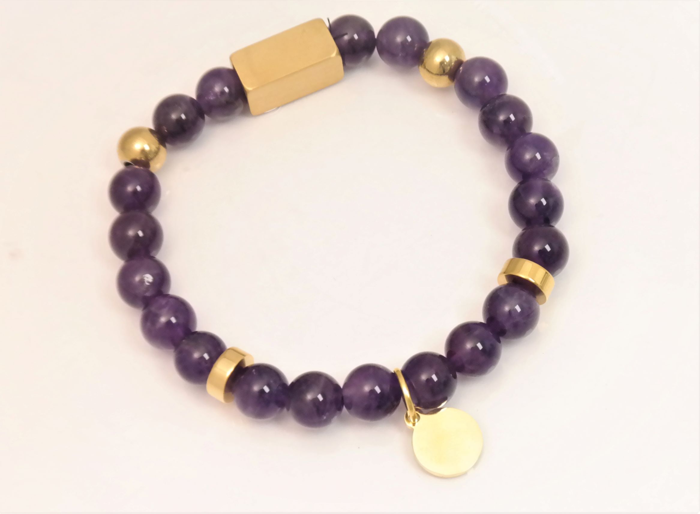 Semi precious trendy personalized bracelet with 8mm beads and stainless steel dividers – Image 4