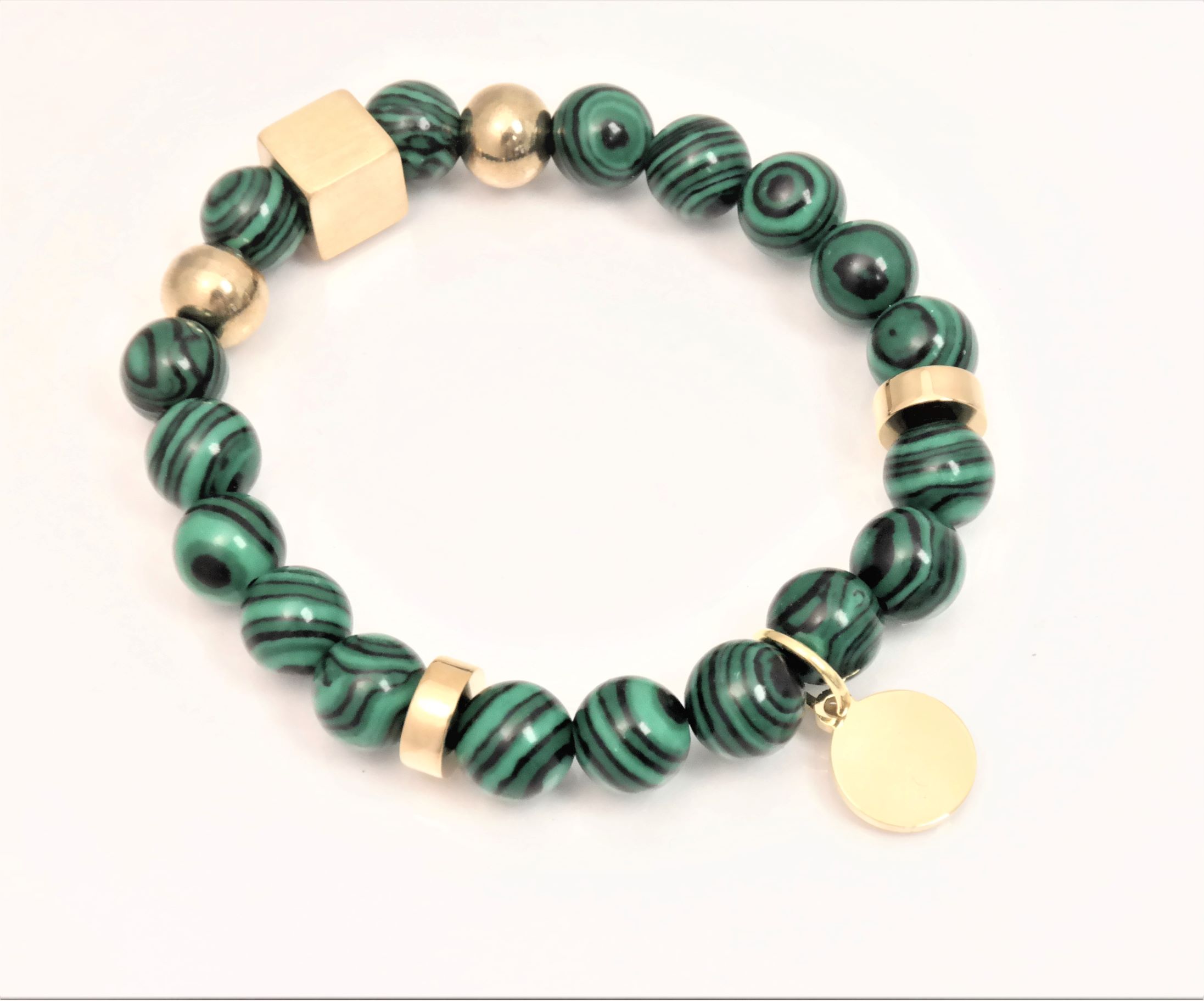 Semi precious trendy personalized bracelet with 8mm beads and stainless steel dividers – Image 3