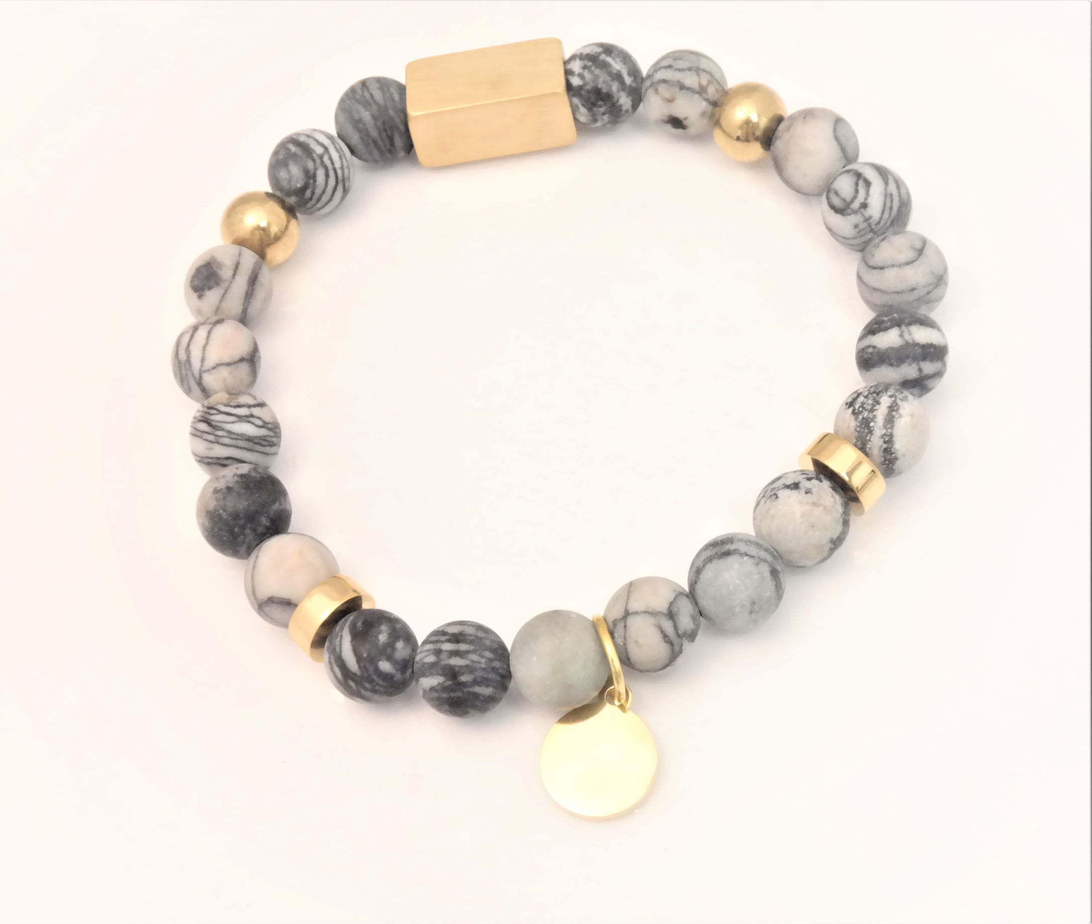 Semi precious trendy personalized bracelet with 8mm beads and stainless steel dividers – Image 6