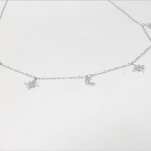Beautiful trendy 925 sterling silver moon and star necklace