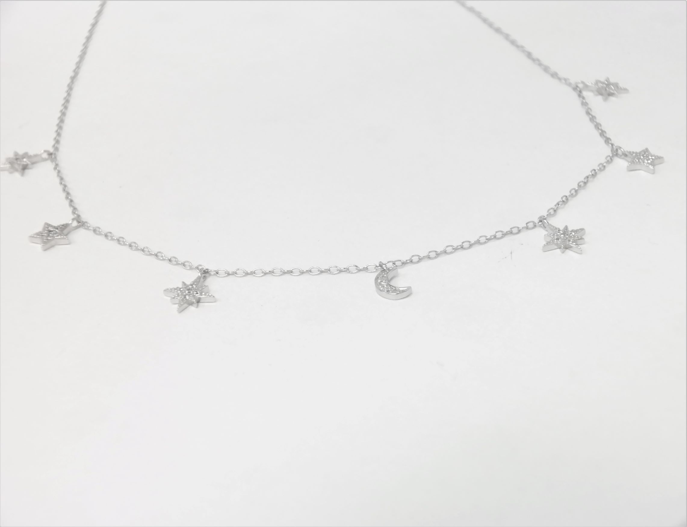 Beautiful trendy 925 sterling silver moon and star necklace